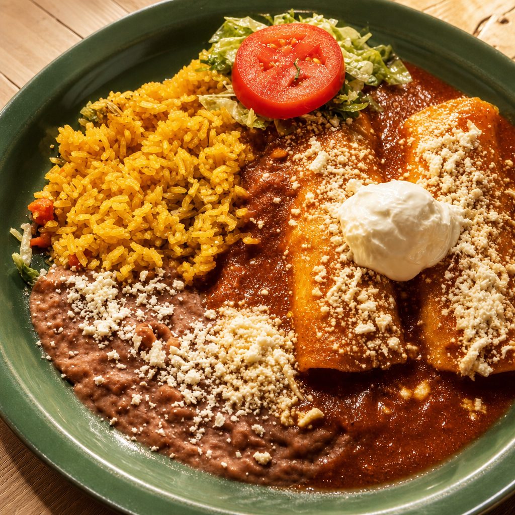 Spicy Queso Fresco Enchiladas.