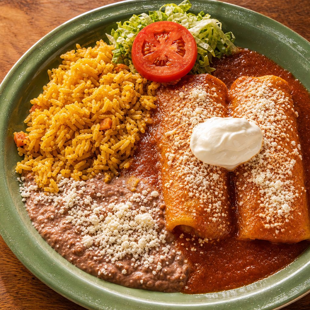 Spicy Queso Fresco Enchiladas.
